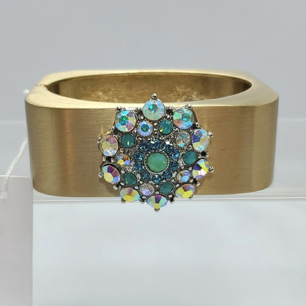 Multi color rhinestone square hinged bracelet